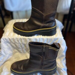 Women’s 9 Timberland ReBOTL Brown Leather Rain Garden Boots with Yellow Accent
